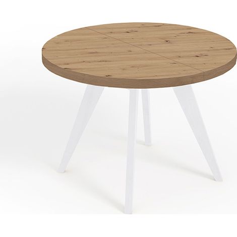 Table de salle à manger ronde extensible LORA, style loft, scandinave, diamètre : 100 / 200 cm, Couleur :Artisan / Blanc (1/4)