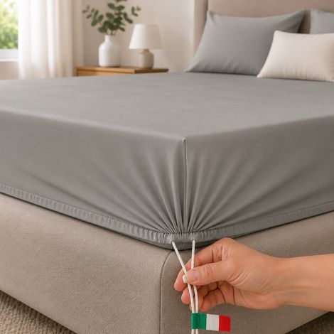 Lenzuolo Piazza e Mezza Romesila, Lenzuolo Sotto con Angolo da 27 cm, Lavabile in Lavatrice, Asciugatrice, Grigio Scuro (1/5)
