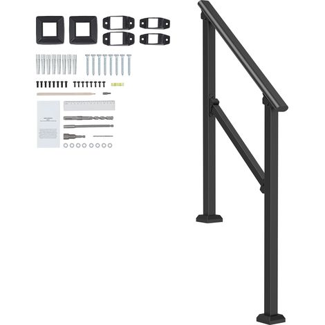 Mophorn 2-3 Stufen Handläufe für Außentreppen, Treppenhandlauf-Set. Schwarzes Vierkantrohr, Übergangsgeländer aus Kohlenstoffstahl mit Montageset. Ideal für Senioren, Betonstufen, Veranda und Terrasse