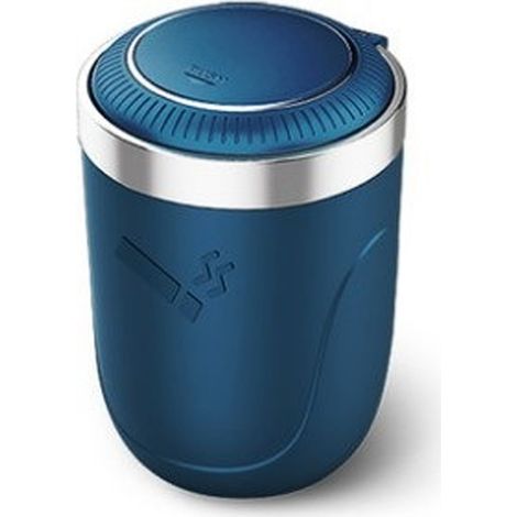 Cendrier Voiture - En Acier Inoxydable Et ABS - Avec Couvercle Pivotant Et Éclairage LED Bleu Intégré - Compatible Support Tasse Voiture - 1 Pièce
