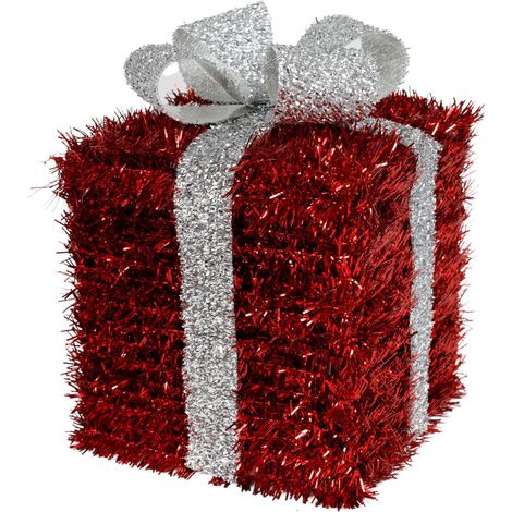 Lametta Weihnachtsgeschenk rot 16cm mit Schleife Weihnachtsdeko Geschenkpäckchen