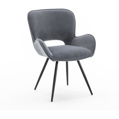 LILY MODERN VELVET DINING CHAIR PADDED SEAT METAL LEG KITCHEN 2 PCS Grey (1/5)