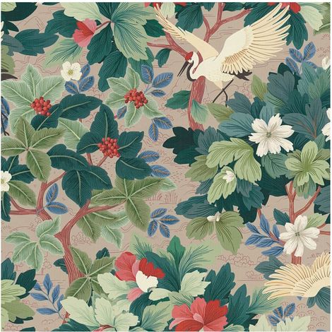 Birds wallpaper wall Profhome 791861 hot embossed non-woven wallpaper slightly textured with floral pattern matt beige blue green red white 5,33 m2 (1/5)