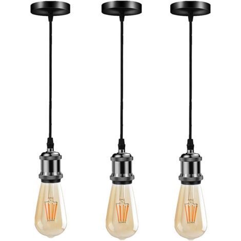 3 pièces Industriel Suspension en métal,Vintage Lampe Suspendue Douille de lampe E27 avec Réglable câble Luminaire éclairage au plafond pour Îlot de cuisine,Bar, Café（Argent) (1/4)