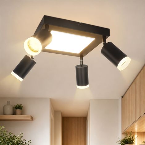 GBLY Plafonnier LED 4 Spots de Plafond - Spot de Plafond GU10 Plafonnier Noir Plafonnier Chambre Lampe 3000K Lampe de Cuisine 20W Orientable pour Salon Bureau