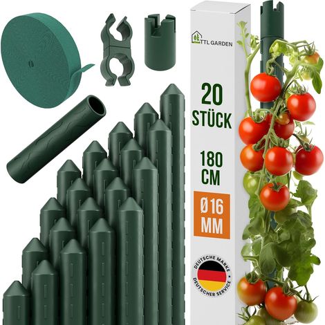 Lot de 20 - Tuteur - Acier - Support pour plantes tomates et légumes - Résistant aux intempéries - Vert - 180x1,6cm (1/5)