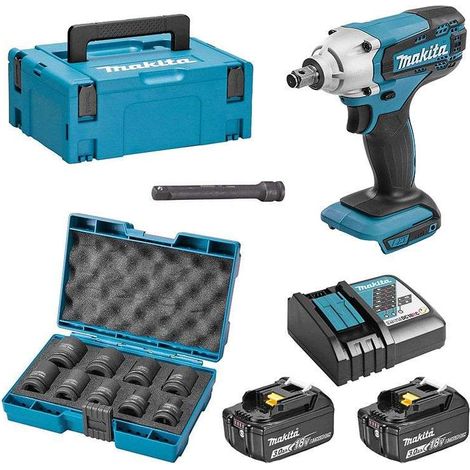 Makita – Boulonneuse à chocs 18V 190Nm 1/2' avec 2 batteries 3.0Ah – Moteur Brushless – Pour boulonnage en milieu confiné – DTW190JX3