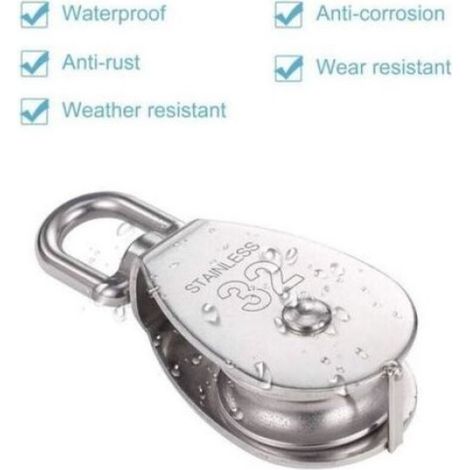 Poulie - Acier Inoxydable 304 - Charge Max 250 Kg - Rotation 360 Degres - Pour Câble Corde Fil - Diametre Roue 32 Mm - Lot De 2 (1/5)