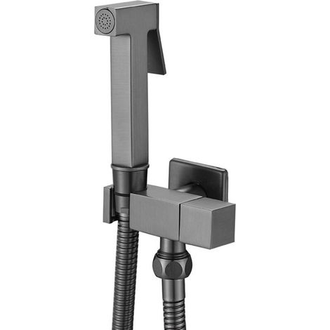 Quadratisches, wandmontiertes Duschset aus verchromtem Messing für Bidet (Grau) ZVD