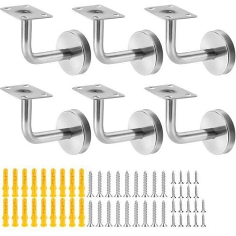 Supports de main courante en acier inoxydable - - Lot de 6 - Fixation murale - Diamètre 50 mm - Hauteur 60 mm (1/4)