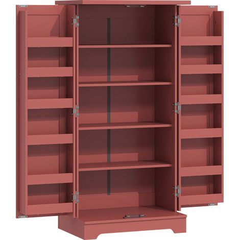 Buffet de cuisine 5 étagères réglables avec portes, armoire de rangement 60x40x120 cm, grain bois rouge (1/5)