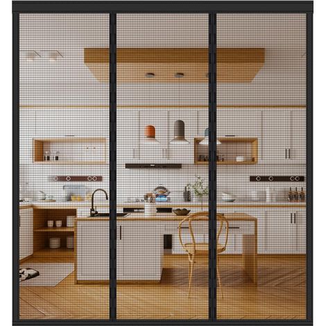 Magnetisches Tür- und Fenster-Moskitonetz, starke Magnete, Moskitonetz für Türen, beidseitig zu öffnen, sehr engmaschiges magnetisches Fliegen- und Insektenschutzgitter mit Klebeband, Schwarz (1/5)