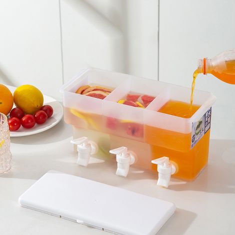Distributeur de boissons en plastique de 3,5 L à 3 compartiments avec robinets, idéal pour les jus, limonades et laits, pour les fêtes et une utilisation quotidienne. (1/5)
