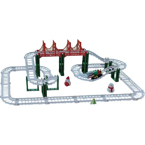 Pista Trenino Natale 400 cm con Ponte Scenografia Lapponia Suoni Luci movimento decorazione albero di babbo natale pupazzo di neve