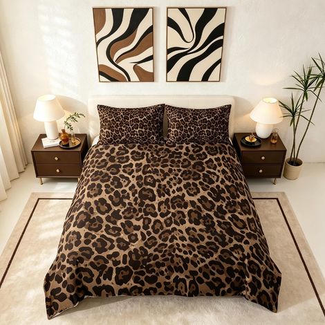 Fille Léopard imprimé Parure de Lit Marron Cheetah Ensemble de Literie Femmes Chic Wildlife Style Enfants Housse de Couette 140x200cm Adulte Chambre décoration Wildlife Design Literie (1/5)