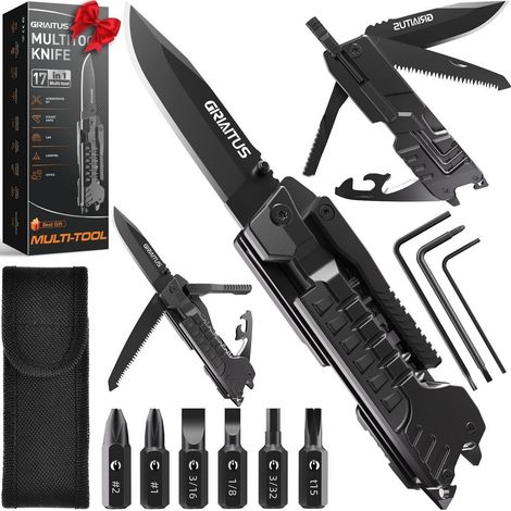 17-in-1 Multitool Taschenmesser mit Säge, Schraubendreher, Flaschenöffner, Pfeife, Camping Zubehör, Geschenk für Männer