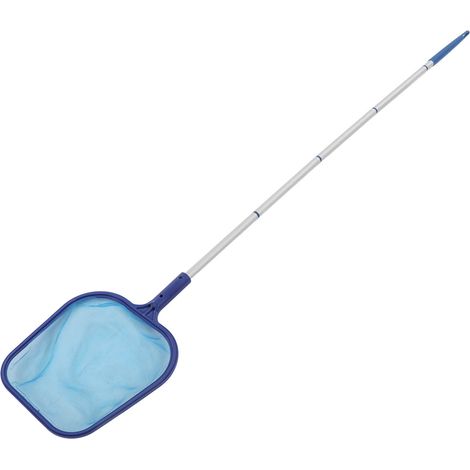 Kit épuisette piscine et tête d'aspiration avec perche amovible, filet nylon ABS bleu, 5 tiges aluminium, bassin spa étang (1/5)