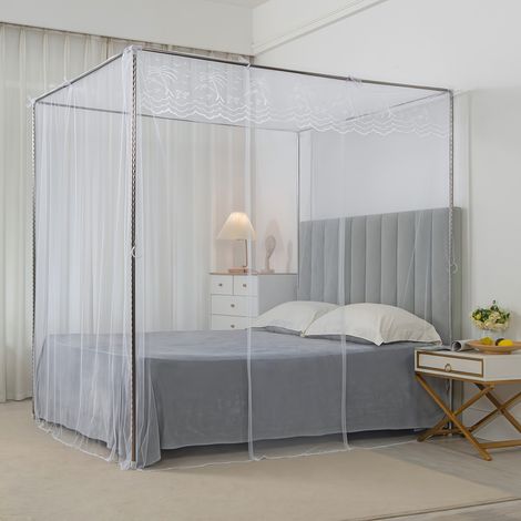 Zanzariera in pizzo 150x200 cm + Struttura a baldacchino — Traspirante e antizanzare — Ideale per la camera da letto (Bianco)