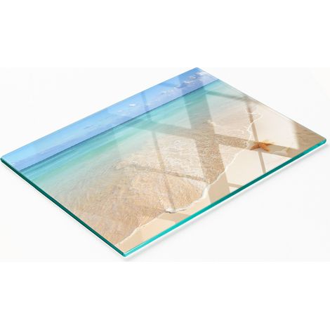 Planche en verre élégante et résistante avec motif d'étoile de mer sur la plage 80x52 cm (1/5)