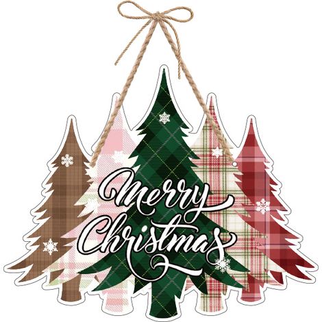 Panneau suspendu Noël, ensemble de sapins à motifs tartan et flocons de neige (1/4)