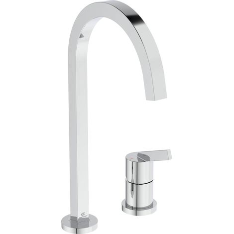 Ideal Standard - Gusto, Miscelatore monocomando per lavello da cucina a due fori, Bocca alta squadrata orientabile a 360°, Cromato (1/2)
