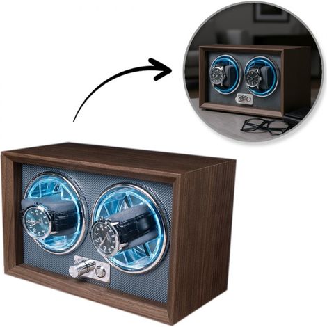 Caja automática para dar cuerda a 2 relojes, de madera, 24x12x15cm PD146 (1/5)