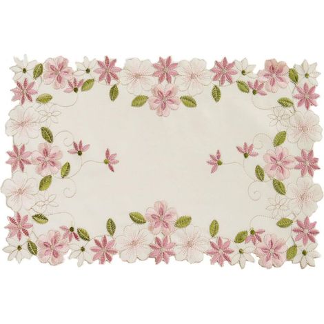 Lot de 2 napperons rectangulaires brodés en Dentelle, Motif Floral Rose européen pour décoration de Cuisine, fête, Mariage, 43 cm x 28 cm (1/5)