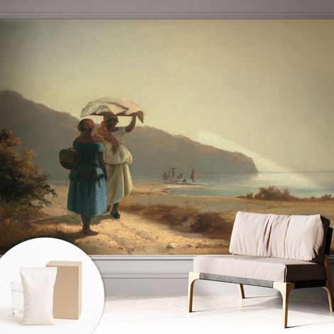 Papier peint intissé mural classique avec imprimé motifs décoratifs design élégant non‑tissé Promenade en bord de mer 312x219 cm (1/5)