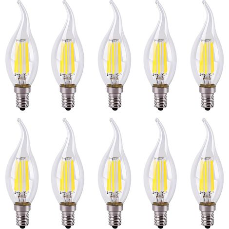Lot de 10 Ampoules E14 Filament LED 6W Vintage C35 Dimmable,Blanc Froid 6500K,500LM,Remplacent 60W,Edison Rétro,AC 220V (1/5)
