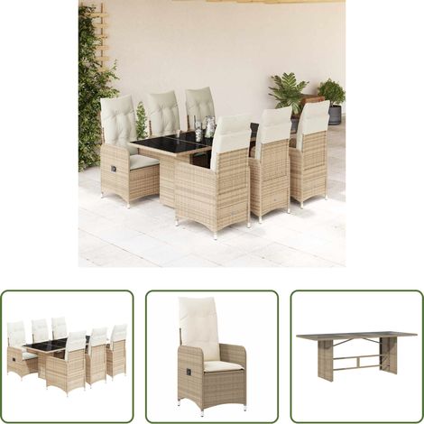 Gartentisch -  7-tlg. Garten-Bistro-Set mit Kissen Beige Poly Rattan (1/5)