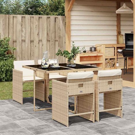 vidaXL Set da Pranzo da Giardino 5 pz con Cuscini Beige in Polyrattan