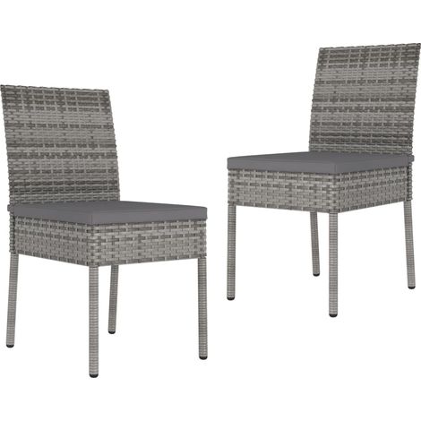 Chaises de salle à manger de jardin 2 pcs Résine tressée Gris 2 (1/5)