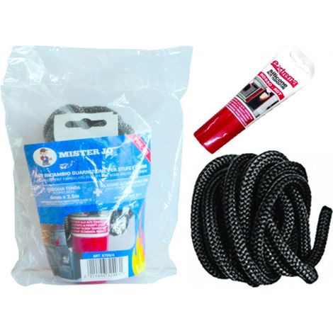 Kit de joints tresse ronde en fibre de verre 10 mm pour portes de poeles, chemine'es et fours, longueur 2,5 m