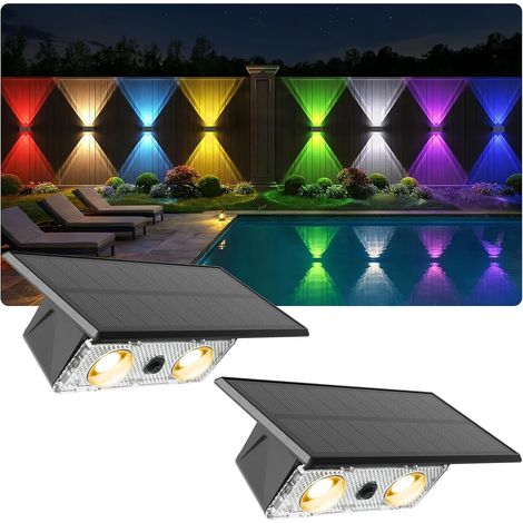 Lampes solaires pour l'extérieur, 4 lampes solaires pour jardin extérieur, appliques murales solaires à 3 modes pour l'extérieur, éclairage solaire pour mur, marches, clôture, porche, terrasse (1/5)