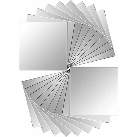 Lot de 18 carreaux de miroir adhésifs argentés de 15 x 15 cm pour la décoration murale. (1/5)