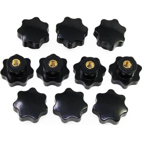 M6 Boutons en étoile, bouton moleté à filetage femelle, poignée en plastique noir boutons de serrage pour équipement mécanique (1/5)
