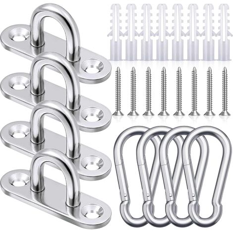 Pièces Crochet Inox,Plaque à Oeillets Acier Inoxydable,Mousquetons pour Hamac,Balançoire Yoga,Auvent,Bateau (1/5)