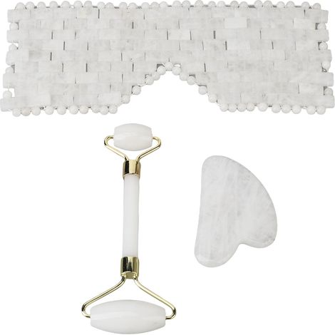 Lot de 2 Masseurs en Pierre de Jade pour les Yeux et le Cou, Rouleau de Massage Réglable, Coussinet Contour des Yeux, Blanc (1/5)