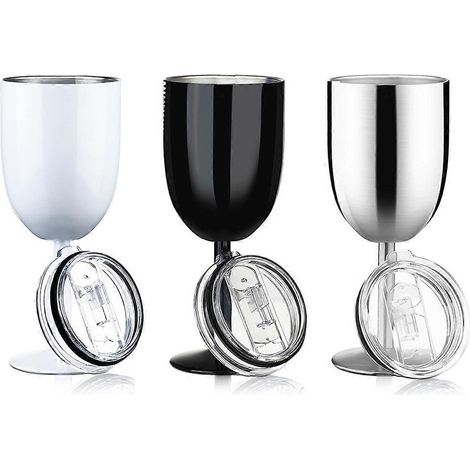Verres à vin à pied en acier inoxydable avec couvercle, gobelets à vin à double paroi isolante incassables (1/4)