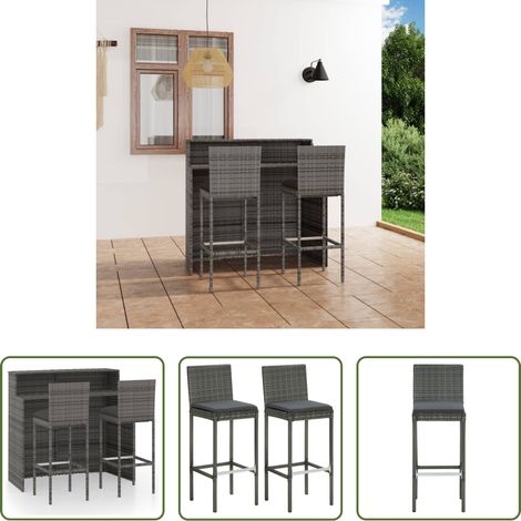 Gartenmöbel -  3-tlg. Gartenbar-Set mit Kissen Grau (1/5)