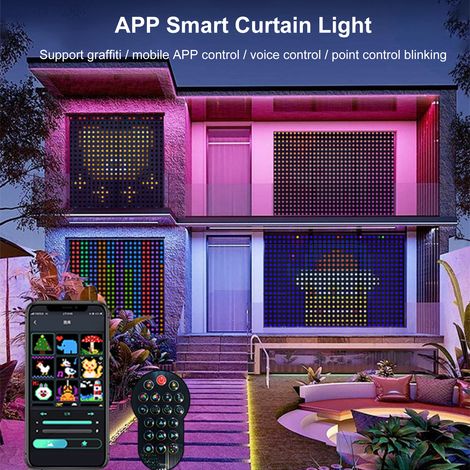 Ortviai Rideaux Lumineux Intelligents Bluetooth avec Contrôle App et Effets RGB – 3 x 3 m, Câble en Cuir, Étanche IP44 (1/4)