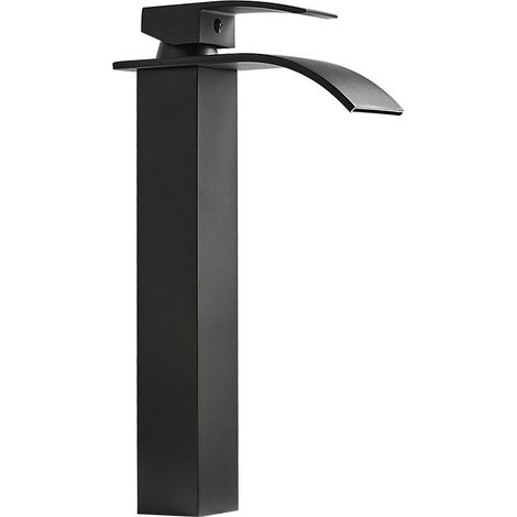 Robinet Cascade avec Haut Bec Mitigeur Lavabo Haut Monotrou Robinetterie Lavemains avec Levier Unique , Noir,30.1x17.2cm (1/3)