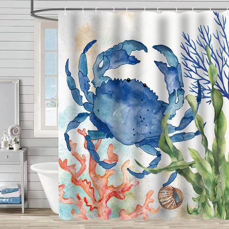 Rideau de douche vintage en tissu polyester lavable, turquoise et blanc, avec crochets inclus, dimensions 180 x 180 cm, set de décoration de salle de bain (1/5)
