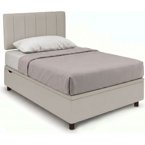 Letto Singolo Contenitore Imbottito 80x200 cm Similpelle Tortora BoxMax Testata Vertical (1/5)