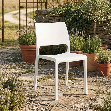 Dmora Stapelbarer Monoblock-Stuhl, Made in Italy, weiße Farbe, Maße 52,50 x 82 x 46,50 cm (1/4)