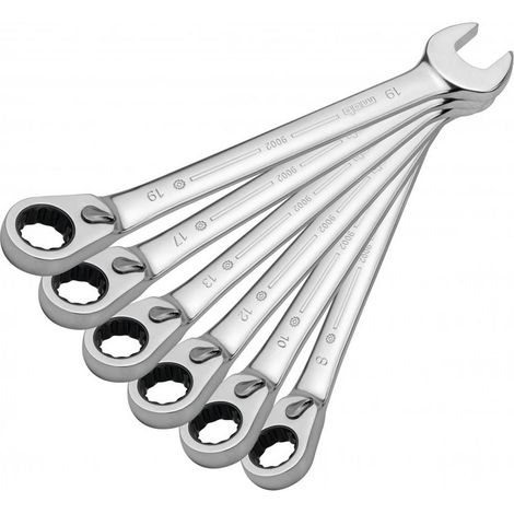 Jeu de clés mixtes à cliquet 6 pièces – Tête inclinée 15° pour accès restreint – Angle de reprise 5° – Acier Chrome Vanadium – 9002000301 – Peddinghaus (1/2)