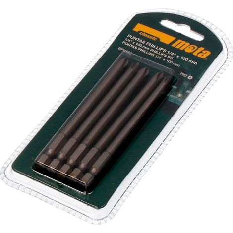 Pack 5 puntas bit ph2 x 90mm 1/4" acero bph290 MOTA (1/2)