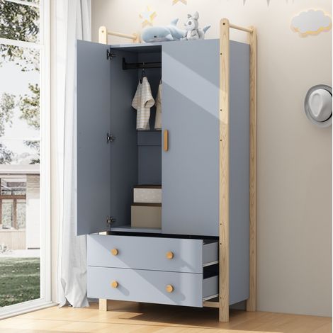 Armadio a 2 ante 89,6x44x180,5 cm in legno blu, salvaspazio per camera FloraGrace (1/5)