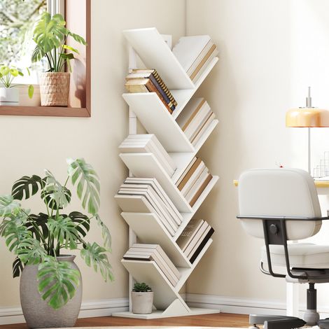 Étagère en forme d’arbre 50x24x136 cm blanc avec 9 étagères et système anti-basculement pour chambre du salon (1/4)
