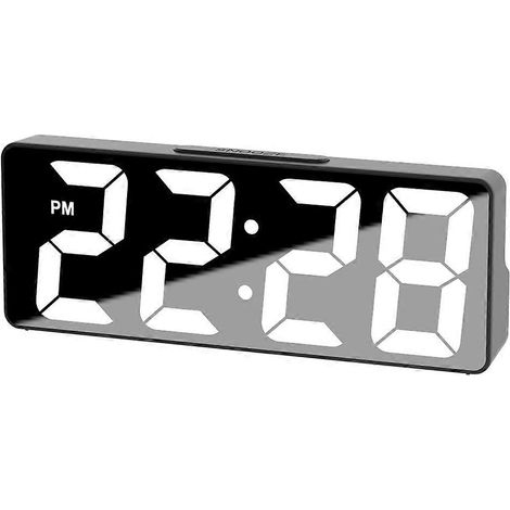 Réveil numérique LED, horloge de bureau électronique avec affichage de la température, luminosité réglable, format 12/24 heures, noir. (1/5)